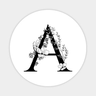 Letter A Monogram - Floral Initial Magnet